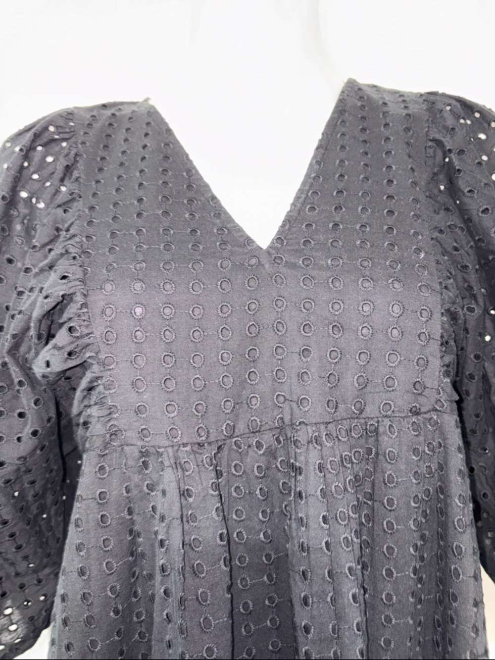 NWT A New Day  Black Eyelet V-Neck Puff Sleeve Midi Dress - Picture 4 of 12
